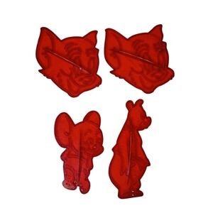 Vintage Tom & Jerry Red Clear Plastic‎ Loew's Incorporated 1956 Cookie Cutters